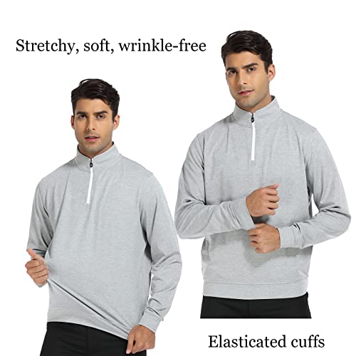 Deolax Quarter Zip Pullover Men Solid Mens Sweatshirt Mens Dry Fit Long Sleeve Golf Shirts Moisture Wicking 1/4 Zip Pullover Mens Mock Neck Fishing Running T-Shirts Upf 50+ Golf Shirts For Men (Grey #TOP4