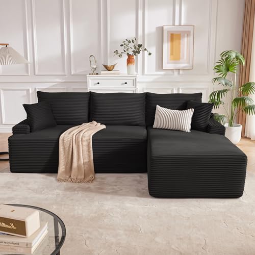 Image of Mangodan Cloud Sectional Sofa, Boneless Couch for Living Room, Modular Sectional Sofa with Deep Seat, Fluffy L-Shaped Comfy Couch with Right-Facing Chaise, No Assembly Required, Black