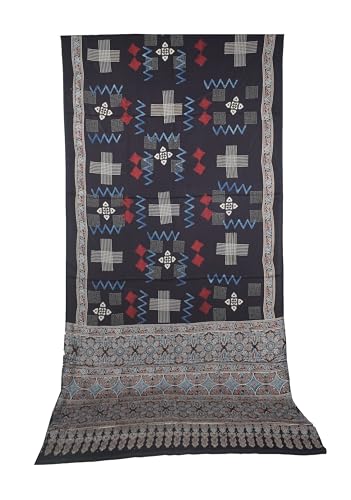 Image of Ethnics of Kutch Ajrakh Modal Silk Saree For Women | Natural Dye Hand Block Print |With Unstitched Blouse Piece | 5.5 Mtr Length (Black 27A01K)