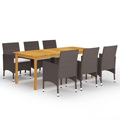 QZZCED Juego de Comedor para jardín 7 Piezas con Cojines marrón Conjunto de Muebles de Patio Juego de Muebles de Jardín Set de Mobiliario de JardínAdecuado para Jardines, Balcones