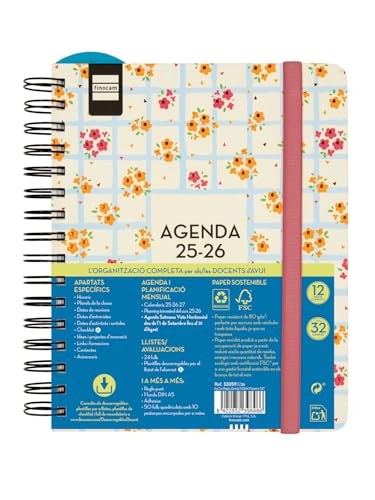 Finocam - Agenda Docente Magistral Design Curso 2025 2026 Semana Vista Horizontal Septiembre 2025- Agosto 2026 (12 meses) Flowers Catalán