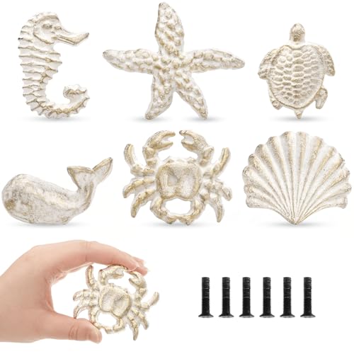 Youeon 6 Pcs Ocean Themed Cabinet Knobs Metal Drawer Knobs for Dresser Cupboard Cabinet Drawer Pull Handles with Screws Easy to Install