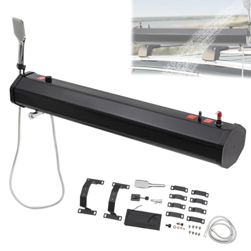 Water Tank Solar Shower, Portable Camping Showerhead Handheld with Storage Bag, Roof Rack Shower for Hiking, Car wash, Pet Cleaning, Beach