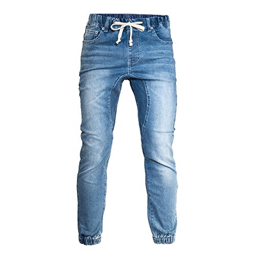 Minimal Clothing Men's Trendy Harem Twill Slim Fit Jogger Pants, Dc-washed Light Indigo, Large