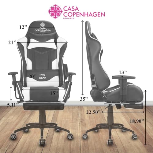 Image of Casa Copenhagen Racing,High-Back Italian Leather Gaming Ergonomic Chair with Advanced Mechanism & Electric Back Massage, Memory Foam Seating & Multi Function Arm-Rest - Sun White /Black
