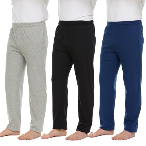 Essential Elements Men's 100% Cotton Jersey Active Lounge Sleep Pajama Pants for Men - 3 Pack