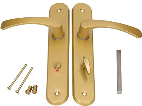 KOTARBAU Juego de manillas para puerta de baño, Manilla con pestillo, Placa larga, 72 mm, Manillas de aluminio - dorado, 2...