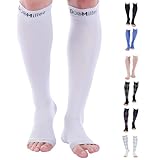 Premium Open Toe Compression Socks 1 Pair 30-40mmHg Medical Grade Support Graduated Pressure Recovery Circulation Varicose Spider Veins Airplane Maternity Stockings Doc Miller (Gray, Large)