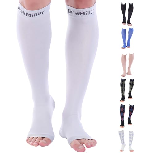 Doc Miller Open Toe Compression Socks for Men & Women, 30-40 mmHg Knee High Support, Toeless Design for Daily Leg Comfort, Breathable Nylon Spandex, 1 Pair