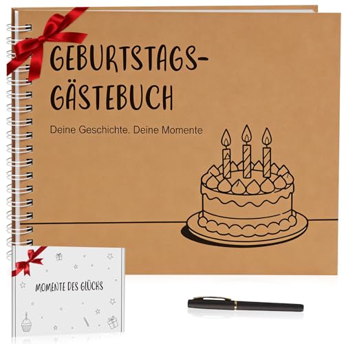Gästebuch Geburtstag mit Fragen Für 88 Einträge und 24 Fotoaufgaben - Edles Hardcover mit weißer Spiralbindung Fotoalbum Geburtstag Für Personen jeden Alters geeignet - Inklusive 1 Schreibstift