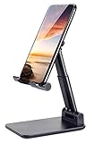 LOBKIN Phone Stand for Desk, Foldable Portable Adjustable Tablet Cell Phone Holder Charging Dock Cellphone Holder Office, Sturdy Mobile Stand Hand Metal Desktop iPhone Stand (Black Blue)