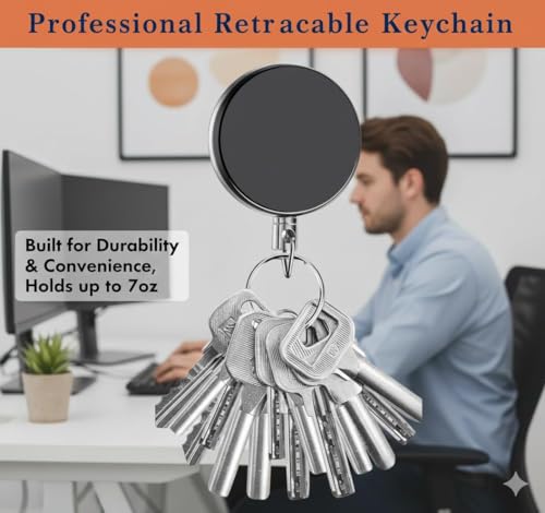Image of AccuPrints 2 Pc Retractable Id Card Holder, Keychain Badge Holder, Zinc Alloy Metal Carabiner Keychain 26.7 inches Retractable Steel Wire Reel Design Utility Keyring for Keys, Badge, Cards