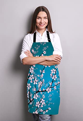 Wasach Spring Japanese Cherry Blossom Apron, Flowers Adjustable Neck Bib for Men Women,Suitable for Kitchen Cooking Waitress Chef - Image 2
