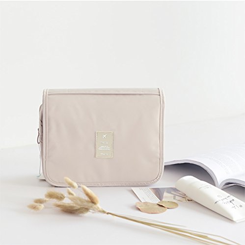 Image of Mossio Polyester Makeup Bag, Unisex Multifunction Bottles Grooming Shampoo Travel Toiletry Kit Case TSA Approved Beige 8 Cms