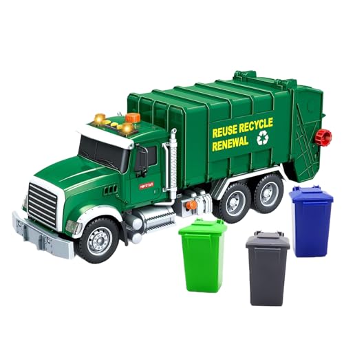 Juguete de grúa para niños: vehículo ligero de recuperación de sonido, juego de transporte de contenedor de basura, modelo de construcción de resistente, camión de acción interactivo | Emocio