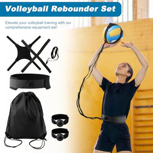 Entrenador de voleibol individual negro para practicar saques y remates sin perder el balón 7
