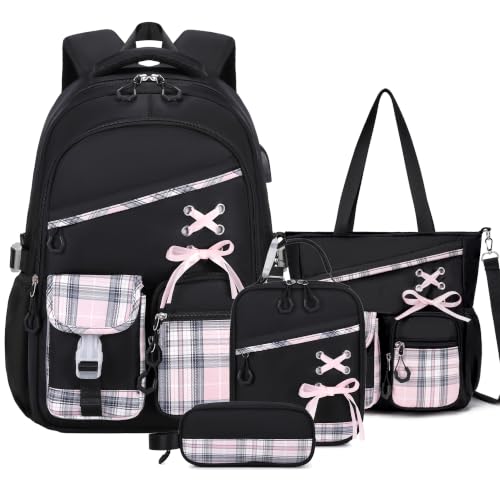 DIGOBAY Mochilas de fita com sacola preta rosa