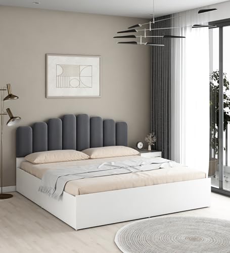 Image of Castle King Size Box Bed, Engineered Wood, Grey Finish | Elegant & Durable | Knock-Down Delivery | 3-Years Warranty