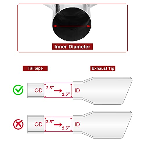 Exhaust Tip 2.5" Inlet 2" X 6" Outlet 10" Long Rolled Rectangle Stainless Steel Exhaust Tailpipe Tips Mirror Polished Weld-On #TOP2