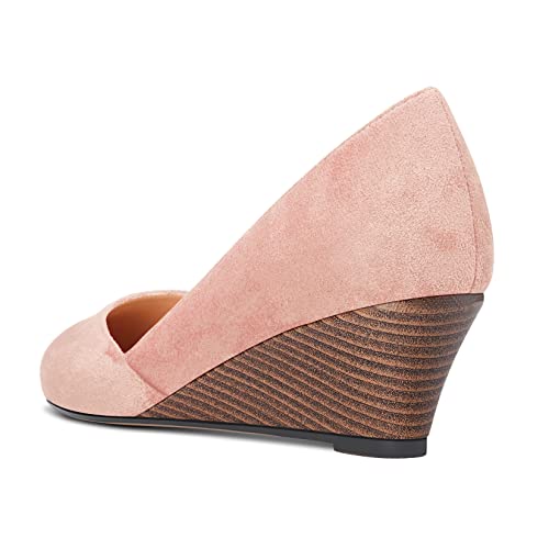 HEUIVZAR Slip On Wedge Pumps for Womens Closed Round Toe Mid Chunky Block Heel Suede Casual Comfort Dress Shoes 2 Inch3