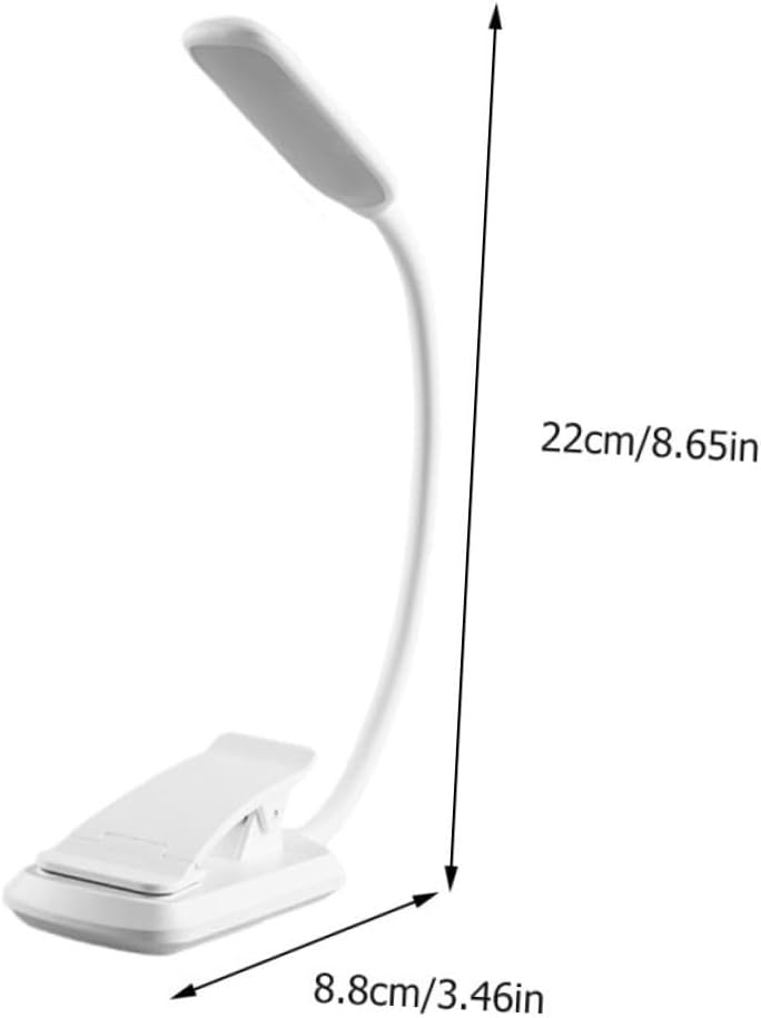 USB Rechargeable LED Eye-Care Reading Lamp, White Bedside Clamp Light with Adjustable Brightness for Students and Night Studying, Compact 88x40x220mm Desktop Book Light