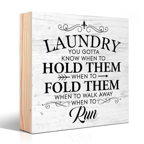 Vgrti Laundry You Gotta Know When To Hold Them Wooden Box Sign, Funny Laundry Room Decor for Farmhouse Kitchen, Housewarming Gifts for Women Men Hostess Mom Aunt Friends Sisters Neighbors