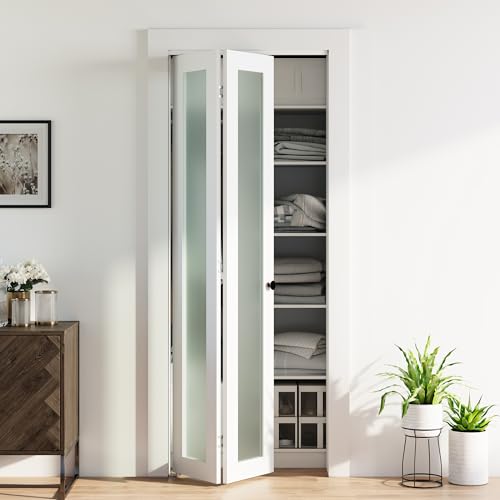 COSHOMER Bifold Doors for 30" x 80" Opening, 1-lite Tempered