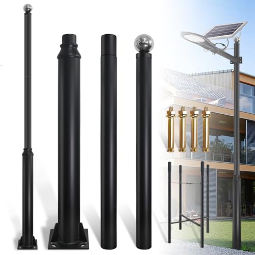 Street Light Pole 10ft Tall, Black Outdoor Galvanized Heavy-duty Metal Solar Street Lamp Post, Suitable for Outdoor Street and Courtyard Lighting Fixtures with Mounting Rebar Cage (10 FT 114+76mm)