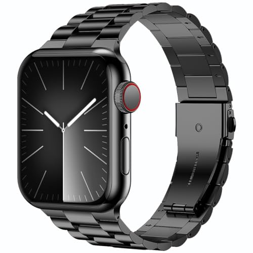 iiteeology Compatible with Apple Watch Bands 46mm/49mm/45mm/44mm, Luxury Stainless Steel Link Bracelet for Apple Watch Ultra 2/Ultra/Series 1-10- 3 Bead, Black