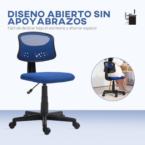 Miniatura 6 de Homcom Silla De Oficina Ergonómica Sin Brazos Silla De Escritorio Giratoria Con Respaldo De Malla Transpirable Altura Ajustable Silla De Despacho Carga 120 Kg Azul