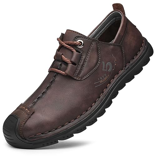 VOCECO Mens Casual Leather Loafers Lightweight Breathable Outdoor Walking Slip On Sneakers Walking Driving Shoes2