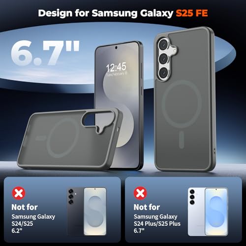 Image of SUPFINE Magnetic for Samsung Galaxy S25 FE Case with Screen Protector, (Built-in Magnets) (Military Grade Drop Protection) Slim Translucent Shockproof Phone Case,Titanium Gray
