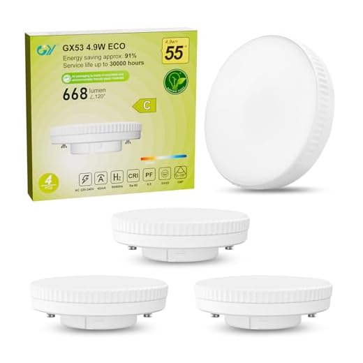 GY GX53 LED Lampe 4.9W, warmweiß (3000K), 668 Lumen, ersetzt 55W Glühbirne, 100°, nicht dimmbar, 4 Stück, Energieklasse C