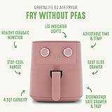 GreenLife 4.5QT Air Fryer, Mechanical Dial Controls, PFAS-Free Ceramic Nonstick Drawer, Adjustable Temp & Timer, LED Indicator, Oil-Less Cooking, Dishwasher Safe, Compact Family Size, Pink