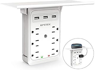 Socket Outlet Shelf, KPSTEK 6 Outlet Extender Multi Plug Wall Adapter with 3