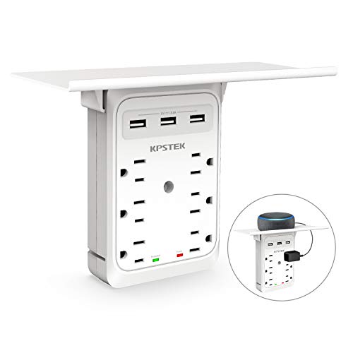 Socket Outlet Shelf, KPSTEK 6 Outlet Extender Multi Plug Wall Adapter with 3