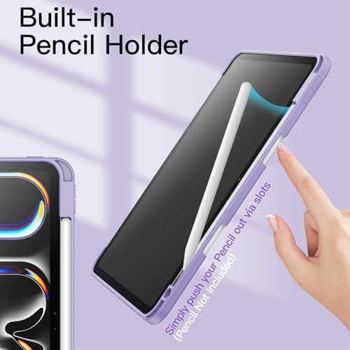 Image of JETech Cover Case for iPad Pro 11-Inch M5 /M4 2025 /2024 (6th /5th Generation) with Pencil Holder, Clear Transparent Back Shell Slim Stand Shockproof Tablet Cover, Auto Wake /Sleep (Purple)