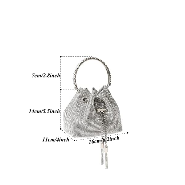 COAIMANEY Women Rhinestone Clutch Soft Evening Bag Shoulder Bags Tote Purses for Wedding Party Prom, Silver - Image 3