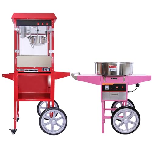Candy Floss Machine Commercial Maker and Popcorn Machine with Cart and Stainless Steel Tray Commercial Electric Wedding Party Event Catering