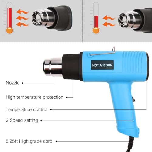 Image of LDK Heat Gun 1200W 140℉~932℉ (60℃-500℃) Heavy Duty Hot Air Gun Kit Variable Temperature Control with 2 Temperature Settings 2 Nozzles for Crafts, Shrink Wrapping, Candle Making, Epoxy Resin