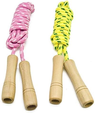 Cotton Jump Rope for Kids - Wooden Handle - Adjustable Cotton Braided Fitness Skipping Rope - Outdoor Fun Activity, Great Party Favor, Exercise Activity, Pack of 2 (Yellow+Pink)
