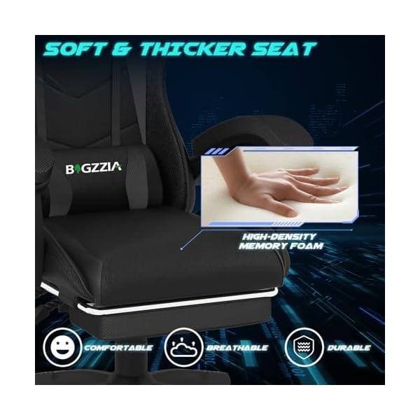 Ergonomic Gaming Chair with Footrest, Headrest, Lumbar Support, Reclining Backrest, and Adjustable Height for Adults (With Footrest, Black) - Image 7