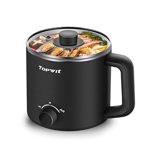 Topwit Hot Pot Electric, Electric Pot, 1.6L Ramen Cooker, Multifunctional Electric Cooker for Pasta, Shabu-Shabu, Oatmeal, Soup and Egg with Over-Heating Protection, Boil Dry Protection, Black