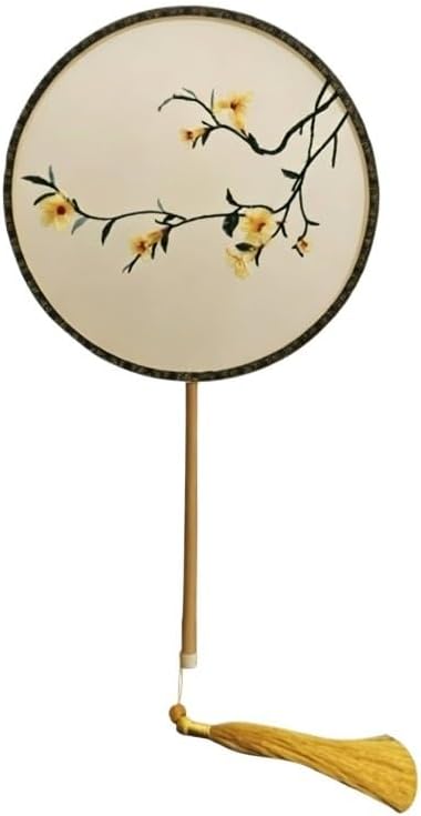 Handheld Round Fan Sided Embroidery Chinese Palace with Tassel Vintage Wedding Cosplay Decor