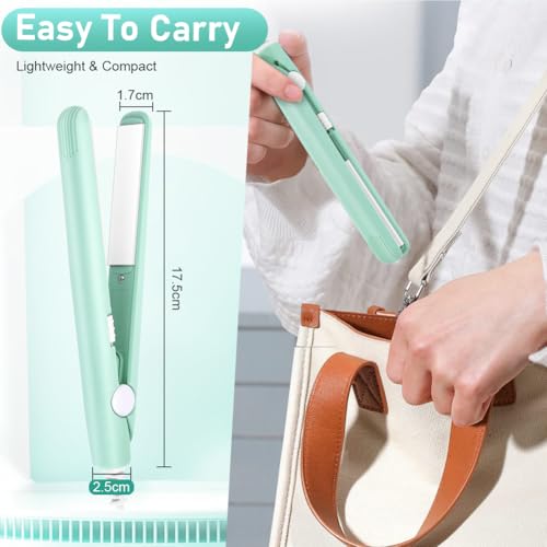 LOPHE Mini Glätteisen, 2 in 1 Glätteisen Locken und Glätten, Mini Haarglätter für Kurzes Haar, Tragbarer Reise Lockenstab Schnelles Aufheizen, Super Smooth, für Alle Haartypen, Grün