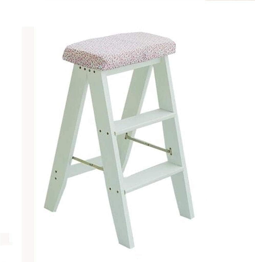 OKUOKA Chair Adult 3 Steps Ladder Stool Indoor Household Kitchen Stool/Seats Portable Solid Wood Small Stool Multi-Functional Non-Slip Treads Stepladder Stool Step Stool (Color : Black)