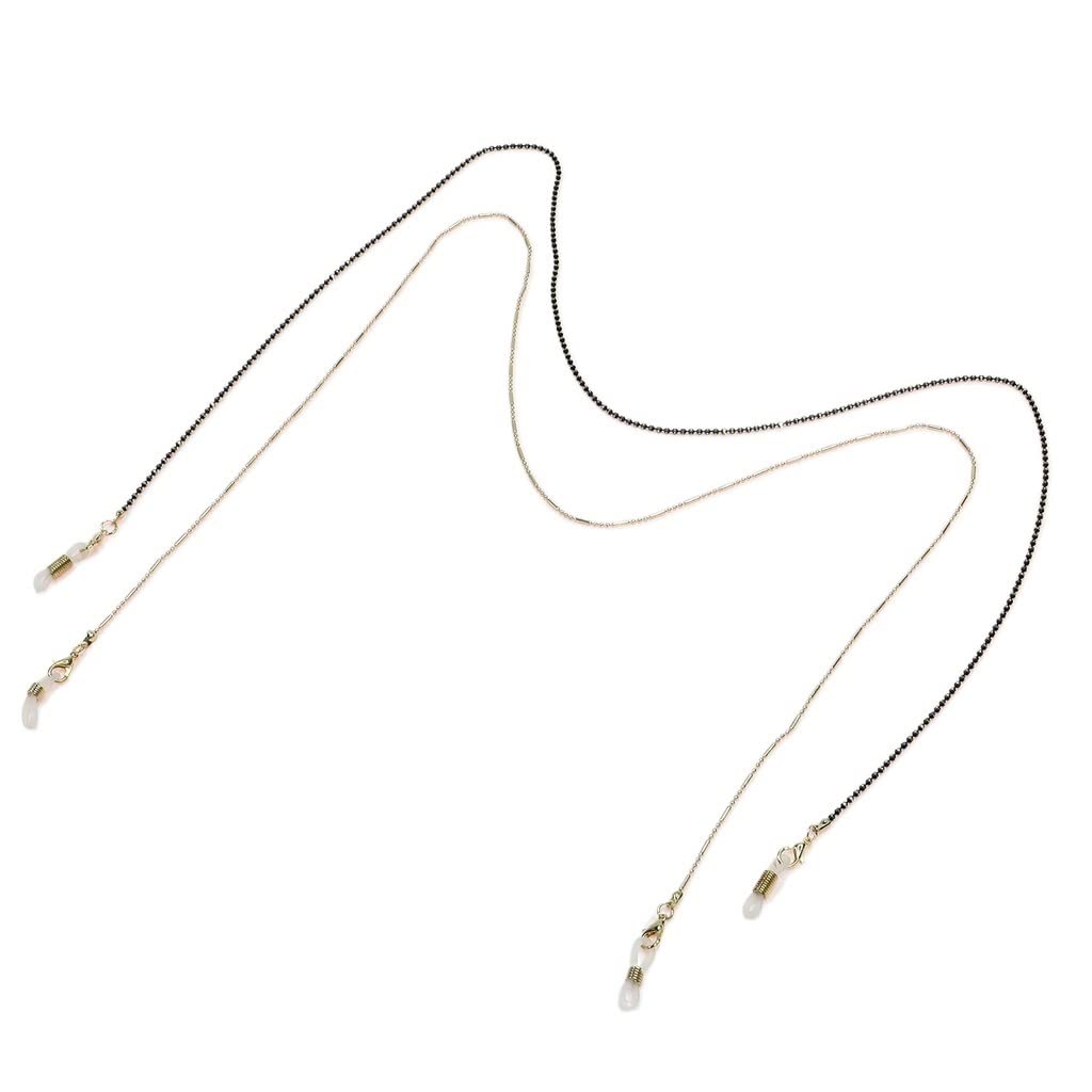 Conjunto de Dos Piezas de Cadena para Gafas con Cuentas Negras y Cuerda Dorada (d Talla nica)