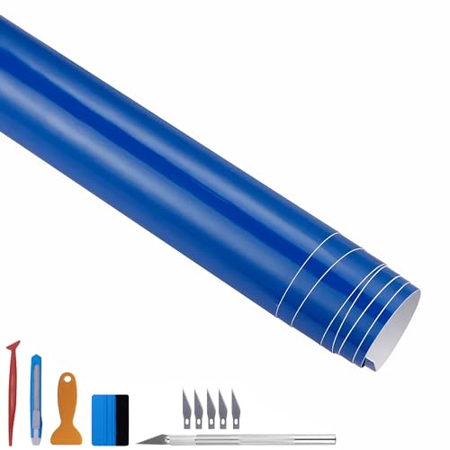 Image of LZLRUN High Gloss Vinyl Realistic Paint Wrap Roll Car Sticker Film Decal Bubble Free Come with Installation Tool Set (Blue, 5ft x 10ft)