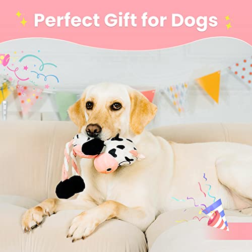 Pleaseedo Squeaky Dog Chew Toys For Large Dogs, Dog Toys, Durable Plush Dog Toys, Tough Stuffed Dog Toys For Large Dogs, Interactive Dog Toys For Medium Dogs, Puppy Toys, Cute Cow Dog Plush Toys #TOP6