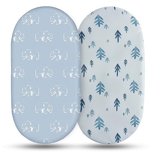 Bassinet Sheets 2-Pack for Newborn Baby Boy and Girl Gender Neutral, Soft Breathable Elastic Sheets, Universal Fit Flexible for Rectangle Round Oval...